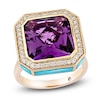 Thumbnail Image 1 of Octagon-Cut Natural Amethyst, Turquoise, Rhodolite Garnet & Diamond Cocktail Ring 1/3 ct tw 14K Rose Gold