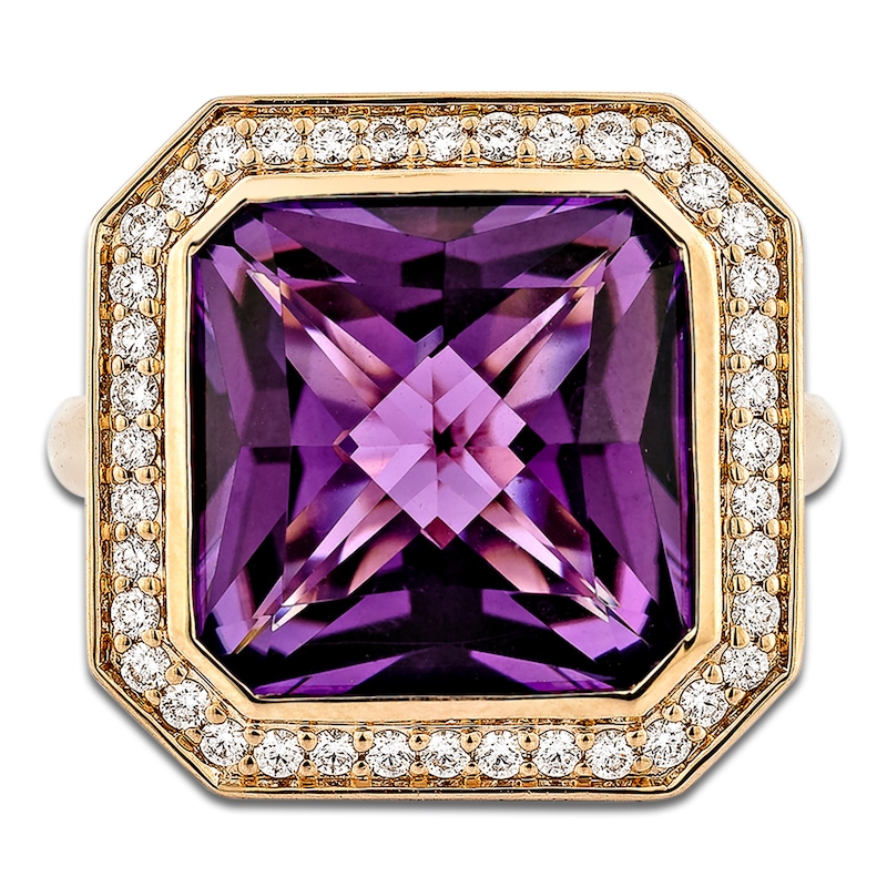 Main Image 3 of Octagon-Cut Natural Amethyst, Turquoise, Rhodolite Garnet & Diamond Cocktail Ring 1/3 ct tw 14K Rose Gold