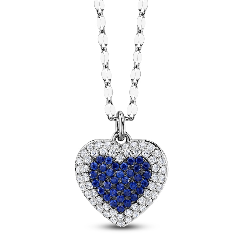 Main Image 1 of Shy Creation Natural Blue Sapphire & Diamond Heart Necklace 1/4 ct tw 14K White Gold 18&quot; JR55011952