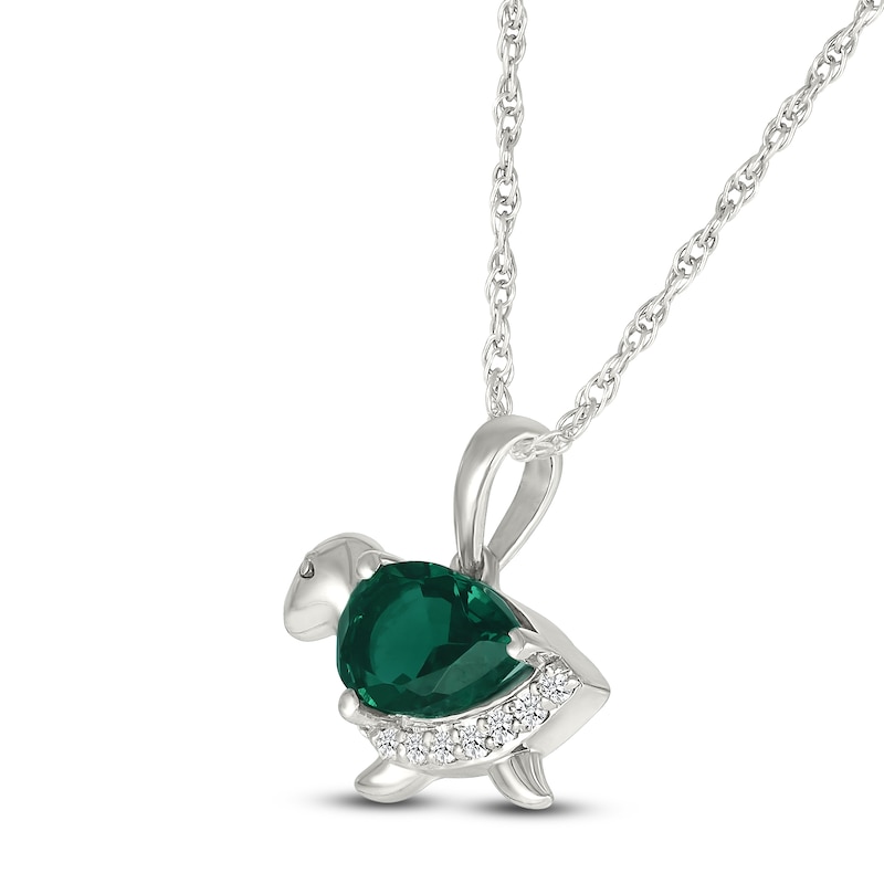 Pear-Shaped Lab-Created Emerald & White Lab-Created Sapphire Turtle Necklace Sterling Silver 18"