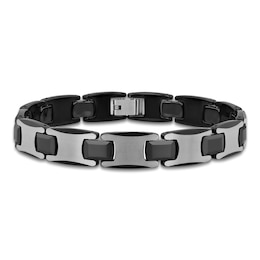 Men's Link Bracelet Stainless Steel & Black Ion-Plated Tungsten Carbide 8.5&quot;