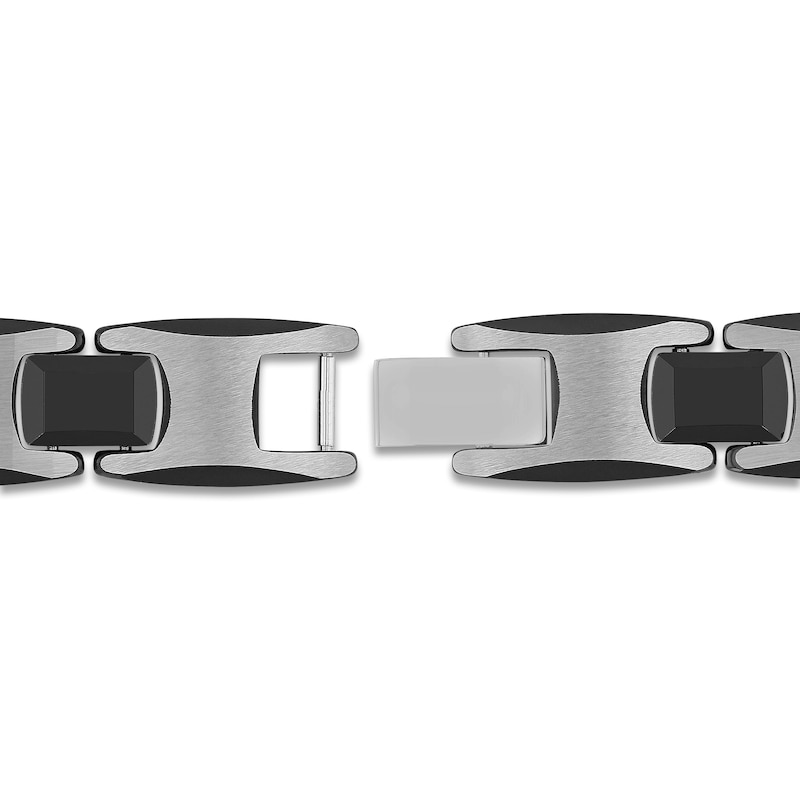 Main Image 3 of Men's Link Bracelet Stainless Steel & Black Ion-Plated Tungsten Carbide 8.5&quot;