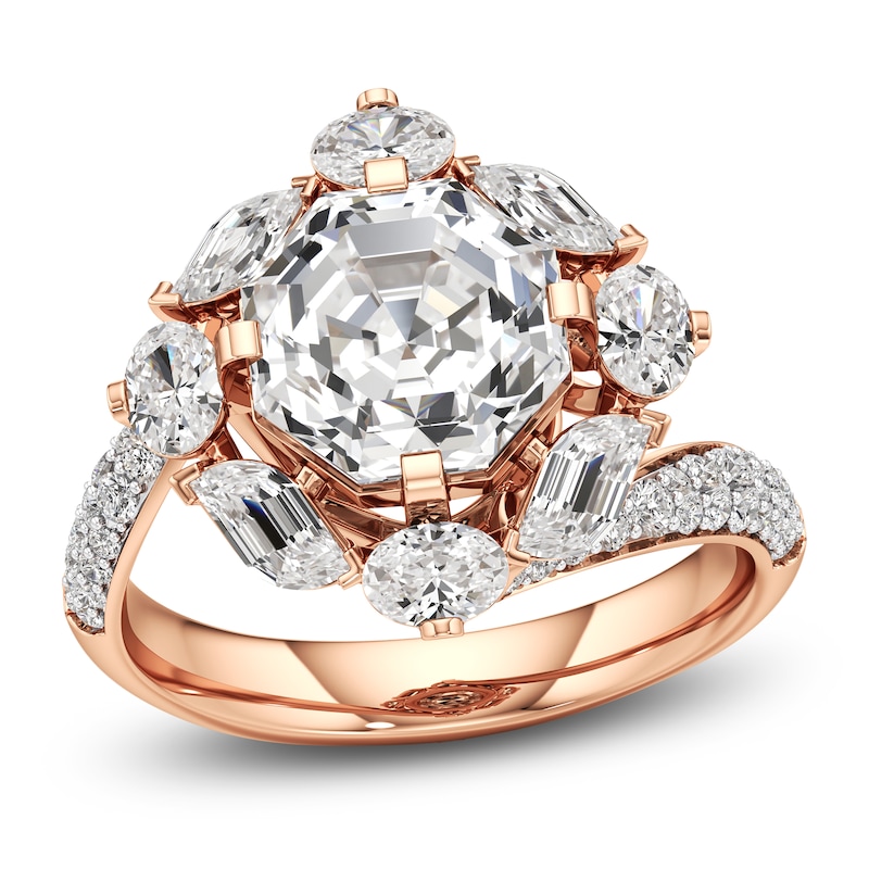 Main Image 1 of J'Lure Octagon Step-Cut Lab-Created Diamond Halo Bypass Engagement Ring 4-1/3 ct tw 18K Rose Gold