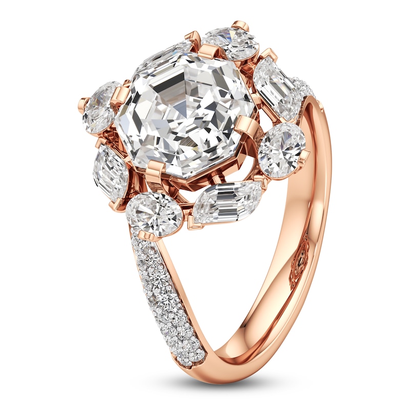 Main Image 4 of J'Lure Octagon Step-Cut Lab-Created Diamond Halo Bypass Engagement Ring 4-1/3 ct tw 18K Rose Gold