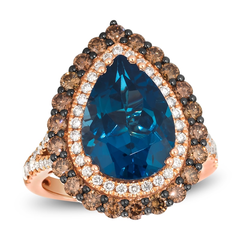 Main Image 1 of Le Vian Pear-Shaped Blue Topaz Ring 1-3/8 ct tw Diamonds 18K Strawberry Gold