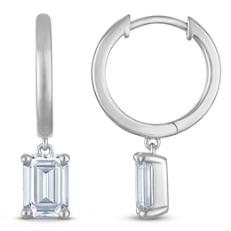 Emerald-Cut Lab-Created Diamond Solitaire Dangle Hoop Earrings 2 ct tw 14K White Gold (SI2/F)