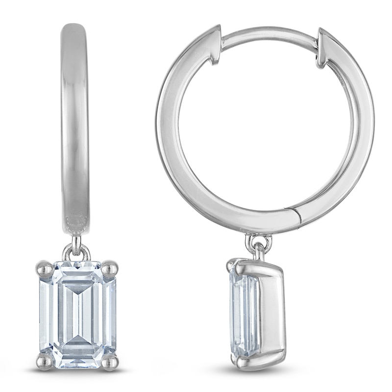 Main Image 1 of Emerald-Cut Lab-Created Diamond Solitaire Dangle Hoop Earrings 2 ct tw 14K White Gold (SI2/F)