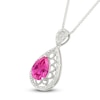 Thumbnail Image 2 of Pear-Shaped Pink Lab-Created Sapphire & Diamond Filigree Necklace 1/10 ct tw Sterling Silver 18&quot;