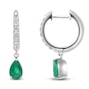 Thumbnail Image 1 of Pear-Shaped Natural Emerald & Diamond Dangle Hoop Earrings 1/4 ct tw 14K White Gold