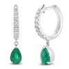 Thumbnail Image 2 of Pear-Shaped Natural Emerald & Diamond Dangle Hoop Earrings 1/4 ct tw 14K White Gold