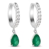 Thumbnail Image 3 of Pear-Shaped Natural Emerald & Diamond Dangle Hoop Earrings 1/4 ct tw 14K White Gold