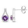 Thumbnail Image 1 of Natural Amethyst & White Lab-Created Sapphire Teardrop Halo Drop Earrings Sterling Silver