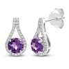 Thumbnail Image 2 of Natural Amethyst & White Lab-Created Sapphire Teardrop Halo Drop Earrings Sterling Silver