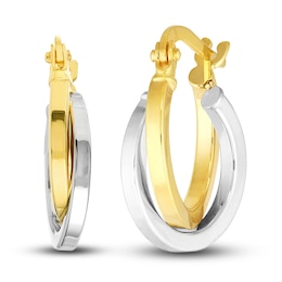 Polished Crossover Hoop Earrings 14K Two-Tone Gold 15mm