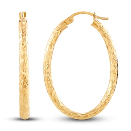 Diamond-Cut Oval Tube Hoop Earrings 14K Yellow Gold