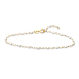 Bead Bracelet White Enamel 14K Yellow Gold 7.5&quot;