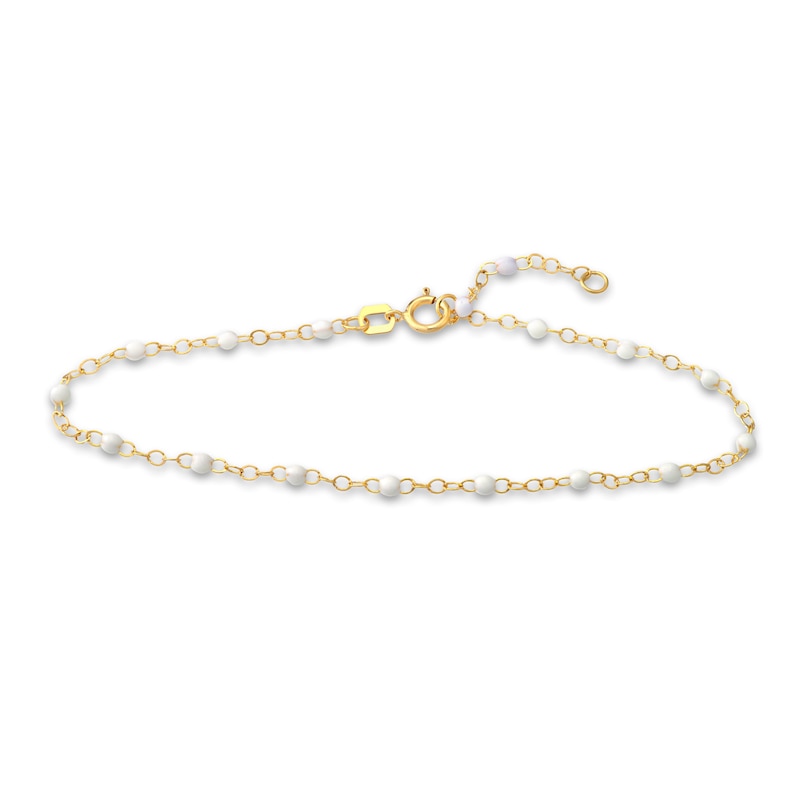 Main Image 1 of Bead Bracelet White Enamel 14K Yellow Gold 7.5&quot;