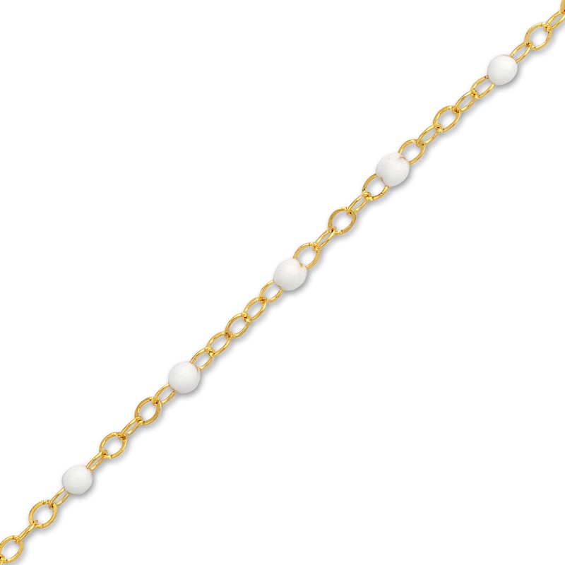 Main Image 2 of Bead Bracelet White Enamel 14K Yellow Gold 7.5&quot;