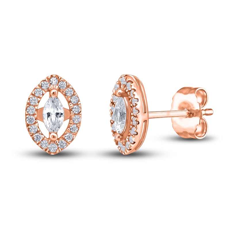 Main Image 2 of Diamond Stud Earrings 1/3 ct tw Marquise/Round 10K Rose Gold