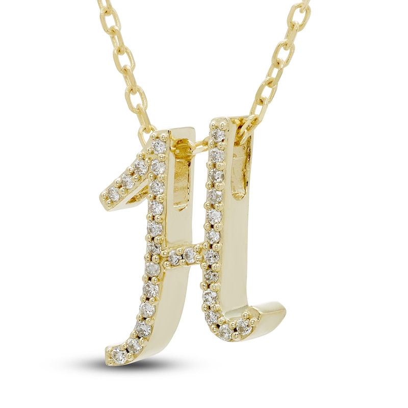 Main Image 2 of Diamond Initial H Pendant Necklace 1/10 ct tw Round 10K Yellow Gold 18&quot;