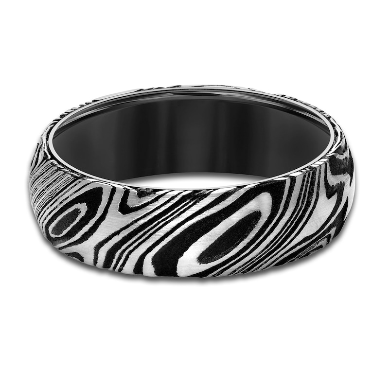 Men's Damascus Wedding Band Black Tungsten/Damascus Steel 7.0mm