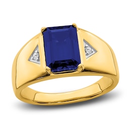 Men's Lab-Created Blue Sapphire Ring 1/20 ct tw Round 14K Yellow Gold