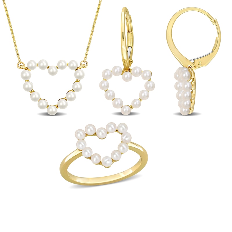 Main Image 1 of Freshwater Cultured Pearl Necklace, Earring and Ring Set 14K Yellow Gold