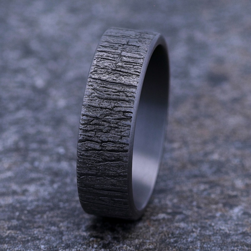 Main Image 4 of Men's Tree Bark Wedding Band Grey Tantalum 7.0mm