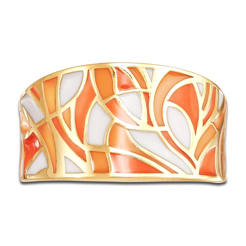 Italia D'Oro Ring Orange/White Enamel 14K Yellow Gold