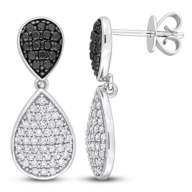 Black & White Diamond Drop Earrings 3/4 ct tw Round 14K White Gold