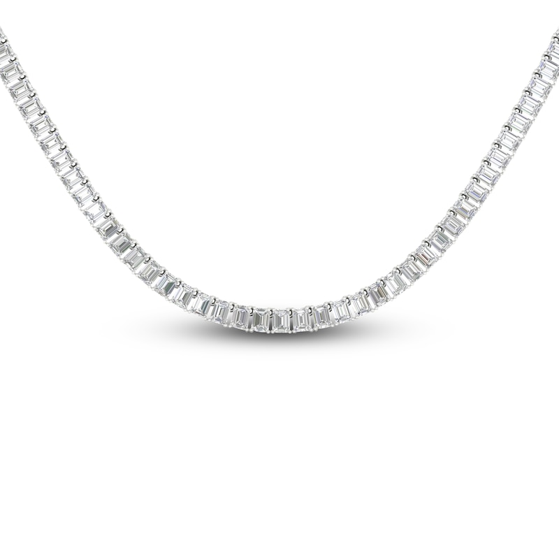 Emerald-Cut Lab-Created Diamond Tennis Necklace 26-1/2 ct tw 14K White Gold