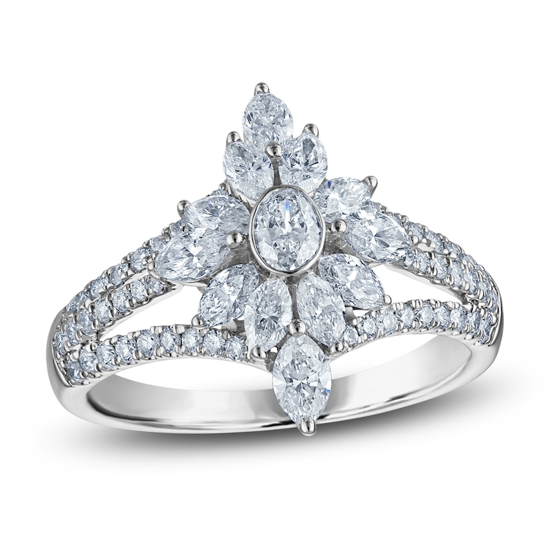 Main Image 1 of Oval, Round & Marquise-Cut Diamond Ring 1-1/4 ct tw 14K White Gold