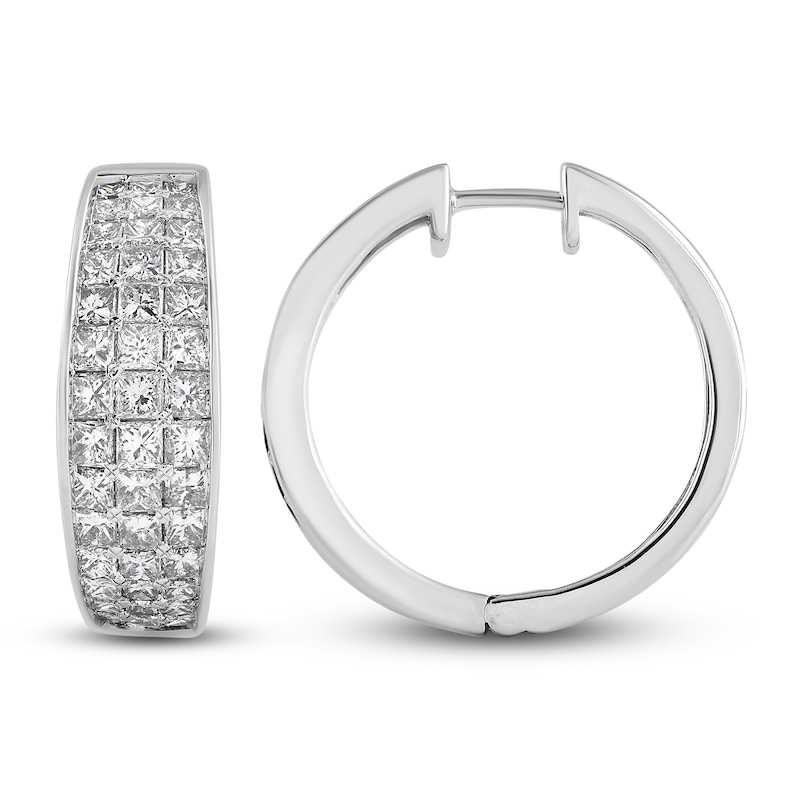 Main Image 2 of Princess-Cut Diamond Hoop Earrings 2-7/8 ct tw 14K White Gold