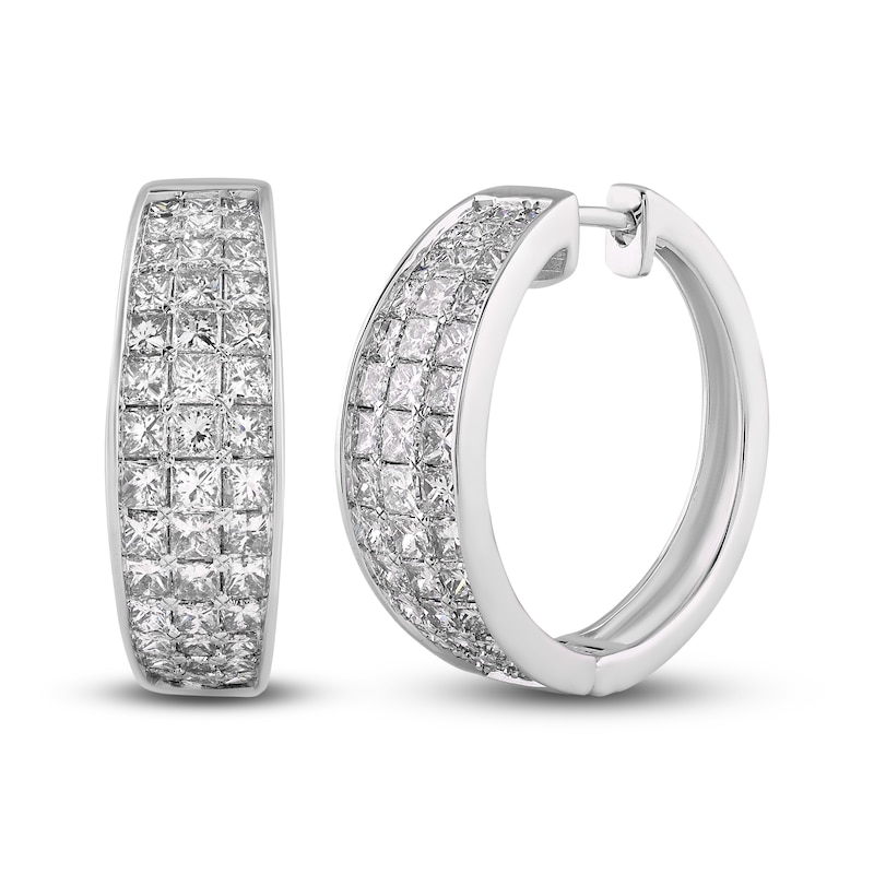 Main Image 3 of Princess-Cut Diamond Hoop Earrings 2-7/8 ct tw 14K White Gold