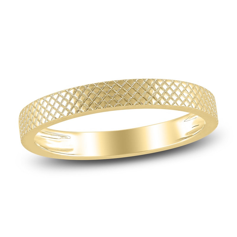 High-Polish Textured Wedding Band 14K Yellow Gold 2.90mm