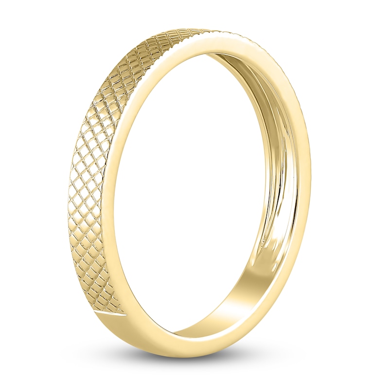 High-Polish Textured Wedding Band 14K Yellow Gold 2.90mm