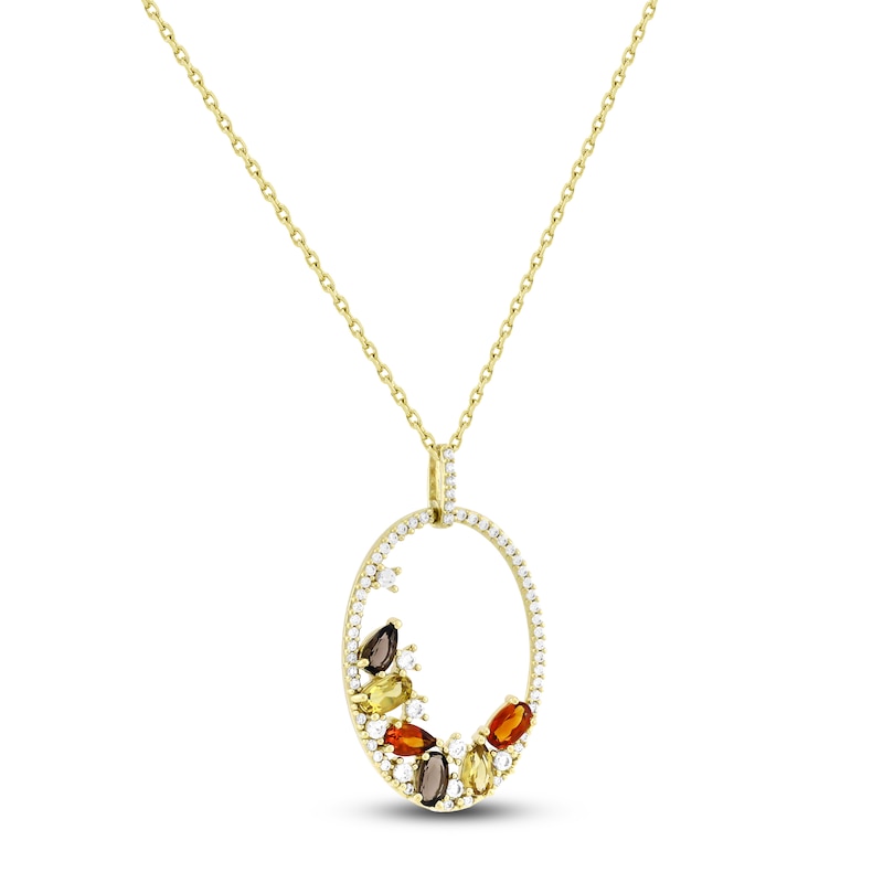 Natural Citrine, Smoky Quartz & Diamond Necklace 1/2 ct tw 10K Yellow Gold