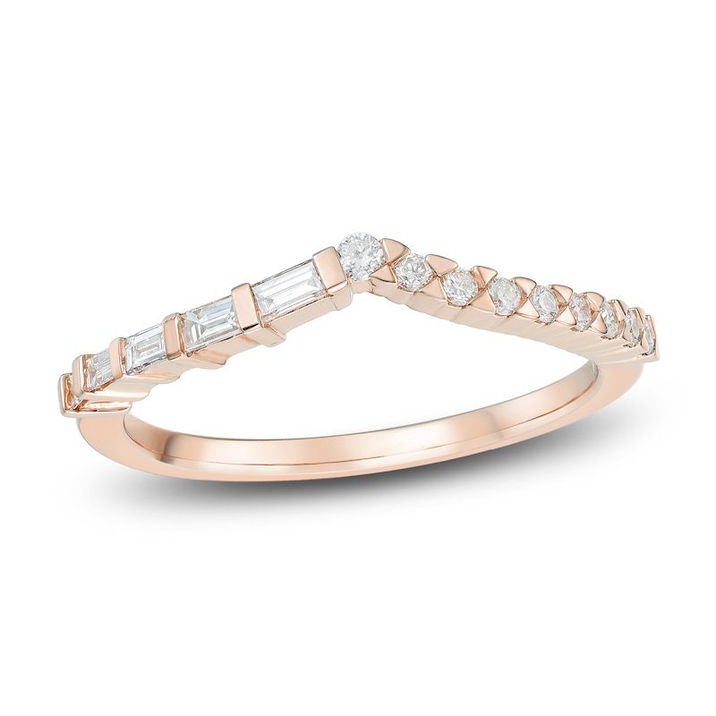 Round & Baguette-Cut Diamond Contour Anniversary Band 1/4 ct tw 14K Rose Gold