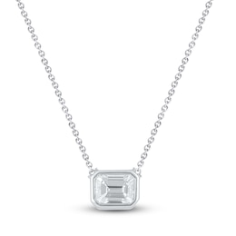 Emerald-Cut Lab-Created Diamond Bezel-Set Solitaire Necklace 1 ct tw 18K White Gold 18&quot; (F/VS2)