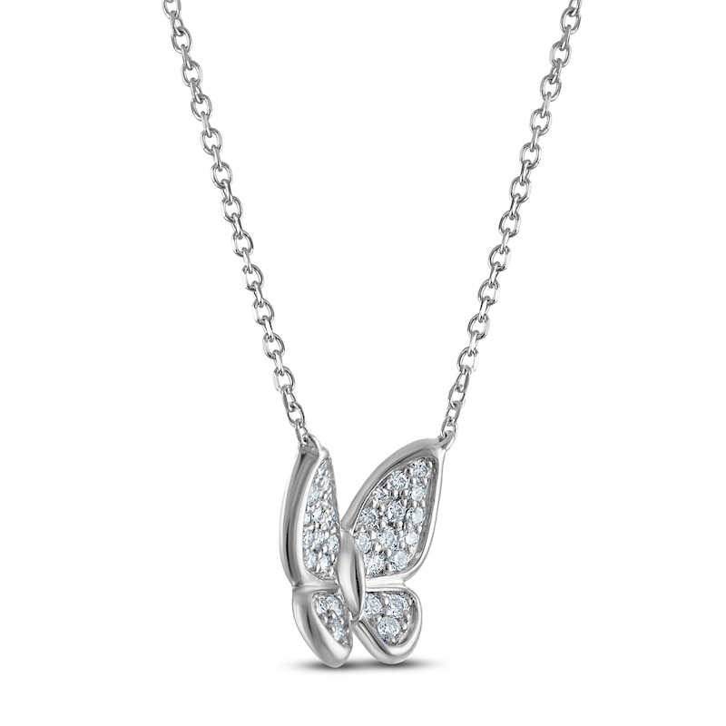 Main Image 2 of Diamond Pavé Butterfly Necklace 1/4 ct tw Sterling Silver 18&quot;