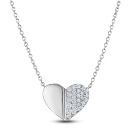 Diamond Heart Halves Necklace 1/4 ct tw Sterling Silver 18&quot;