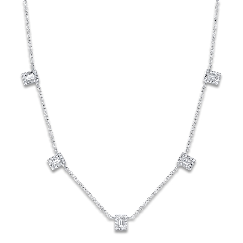 Shy Creation Baguette-Cut Diamond Station Necklace 1/4 ct tw 14K White Gold 18" SC55025241