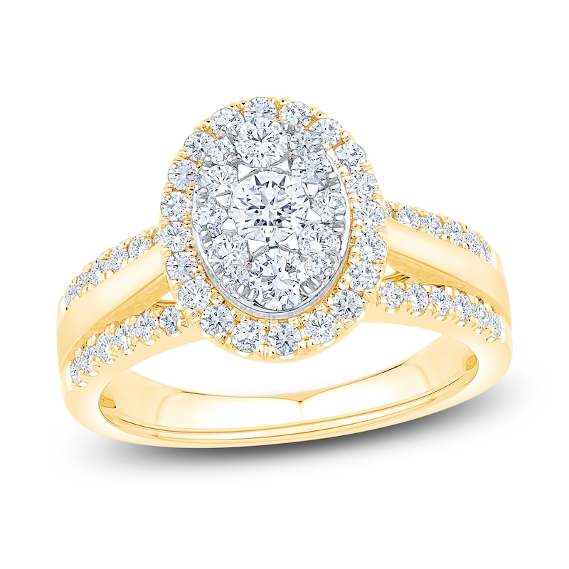 Brilliant Moments Multi-Diamond Oval Halo Engagement Ring 1 ct tw 14K Two-Tone Gold