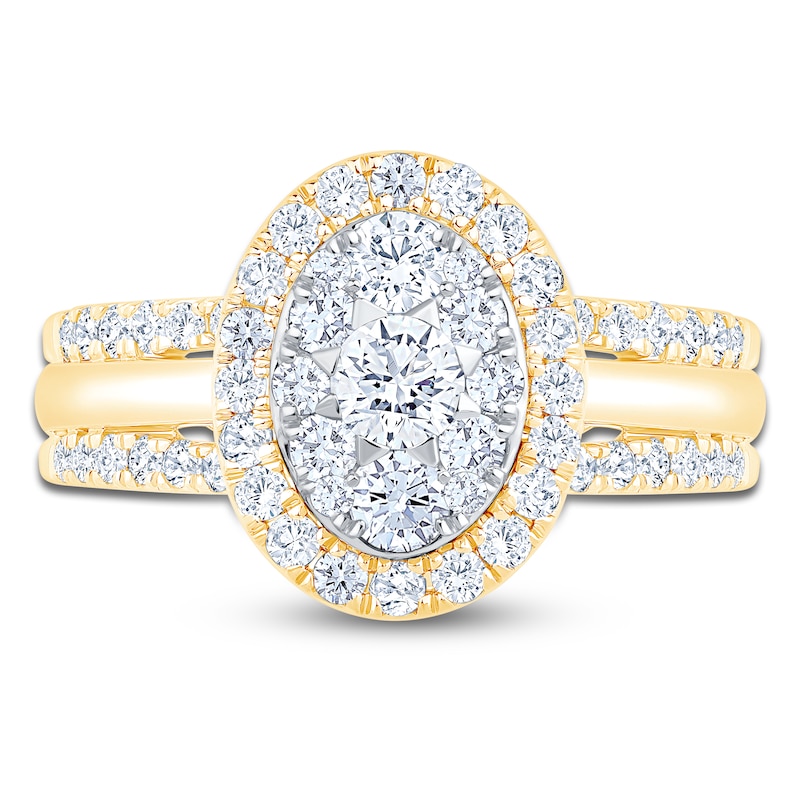 Brilliant Moments Multi-Diamond Oval Halo Engagement Ring 1 ct tw 14K Two-Tone Gold