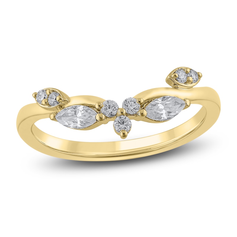 Certified Marquise & Round-Cut Diamond Contour Anniversary Ring 1/3 ct tw 14K Yellow Gold