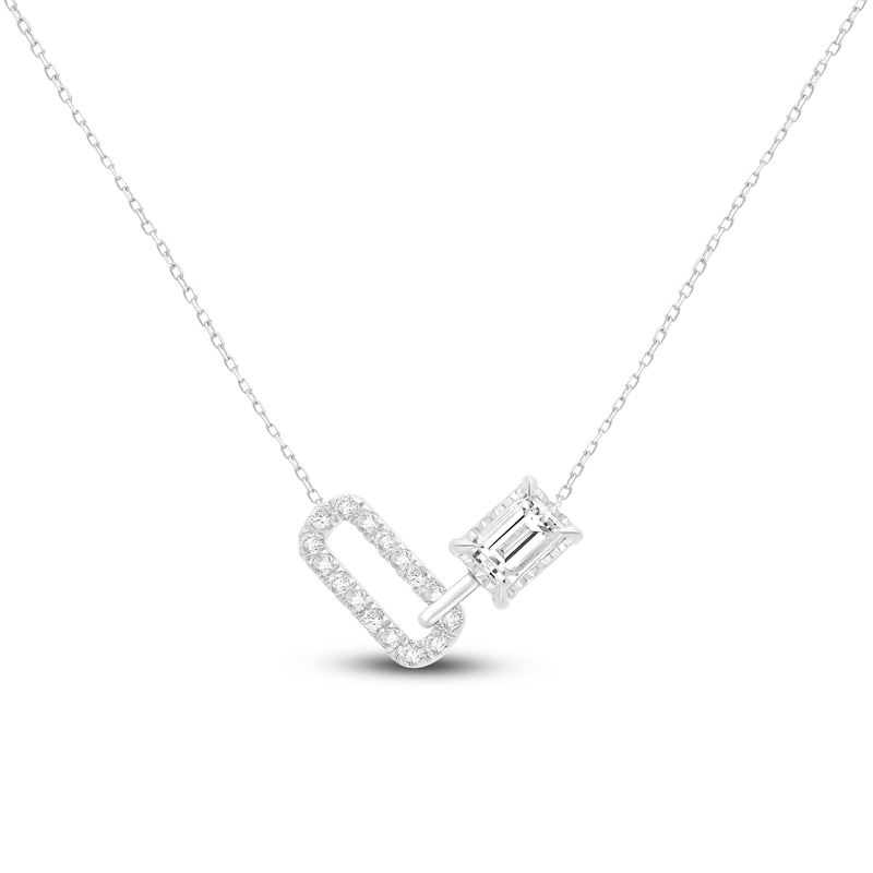 Main Image 1 of Emerald-Cut Lab-Created Diamond Link Necklace 1/2 ct tw 14K White Gold 18&quot;