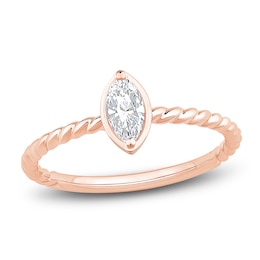 Marquise-Cut Diamond Solitaire Rope Twist Promise Ring 1/8 ct tw 10K Rose Gold (I1/I)