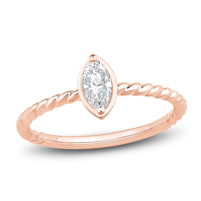 Main Image 1 of Marquise-Cut Diamond Solitaire Rope Twist Promise Ring 1/8 ct tw 10K Rose Gold (I1/I)