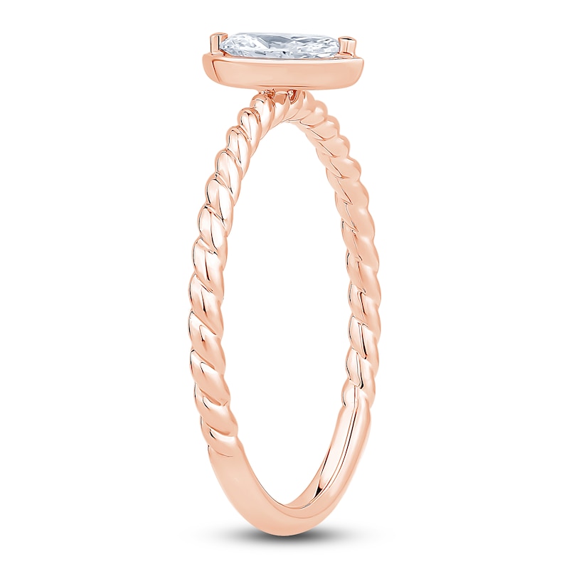 Main Image 2 of Marquise-Cut Diamond Solitaire Rope Twist Promise Ring 1/8 ct tw 10K Rose Gold (I1/I)