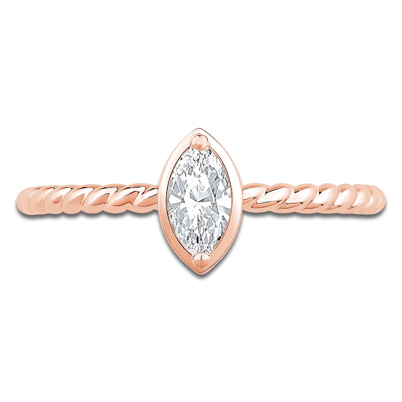 Main Image 3 of Marquise-Cut Diamond Solitaire Rope Twist Promise Ring 1/8 ct tw 10K Rose Gold (I1/I)